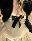 Rase Le Sol Strapless Dress Set With Gloves And Faux Fur Bolero