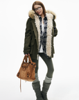IAMXIAA Faux Fur Hooded Utility Jacket