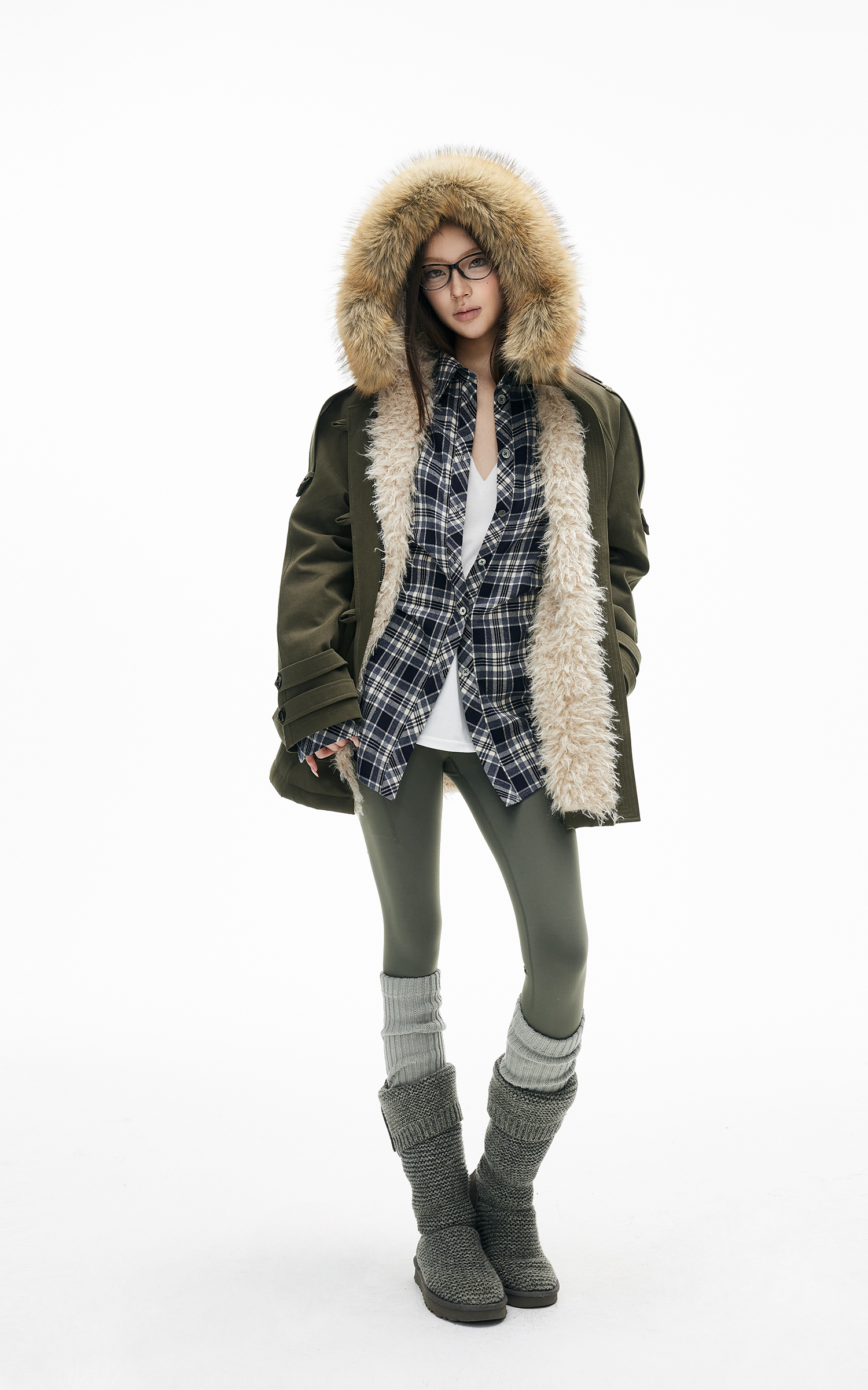 IAMXIAA Faux Fur Hooded Utility Jacket