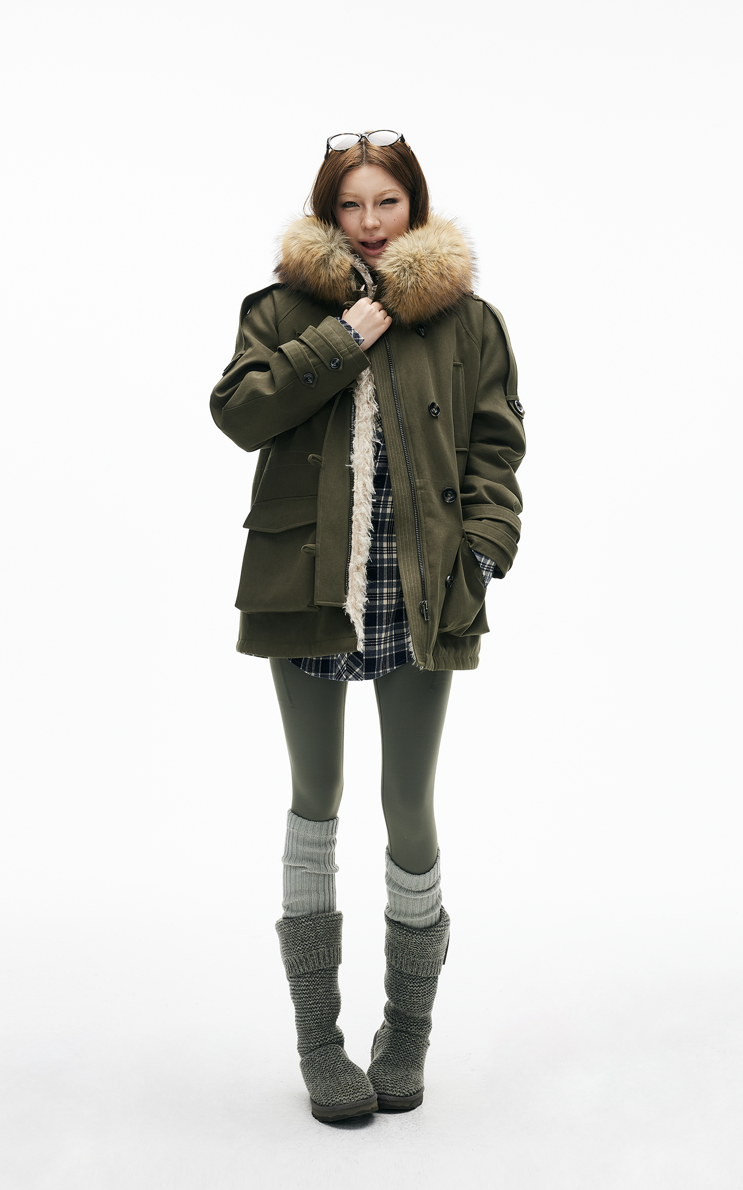 IAMXIAA Faux Fur Hooded Utility Jacket