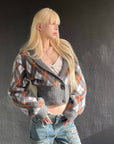 Rase le sol Argyle Knit Cropped Cardigan with Double Button Waist Design