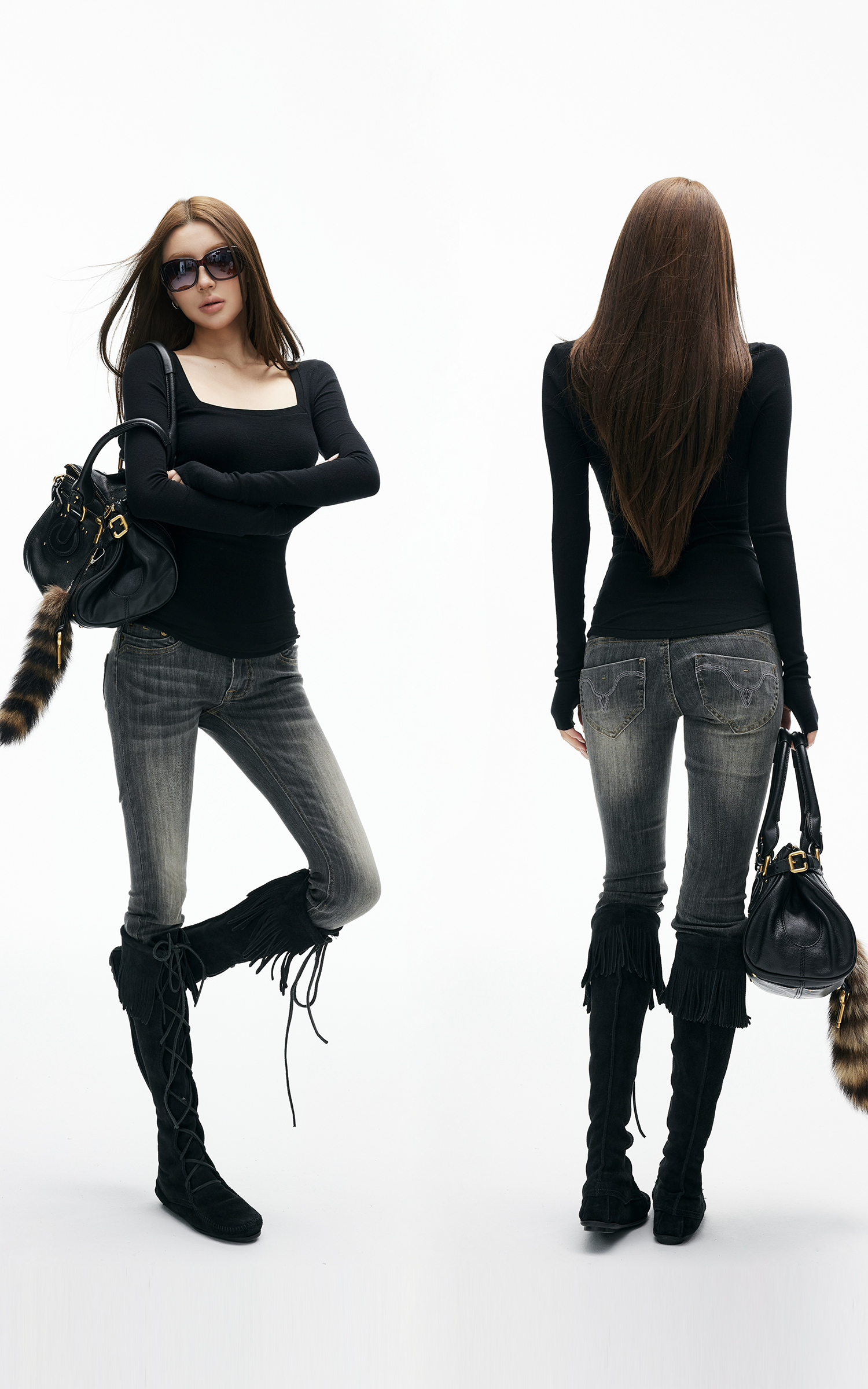 IAMXIAA 페이디드 스키니 로우라이즈 그레이 진