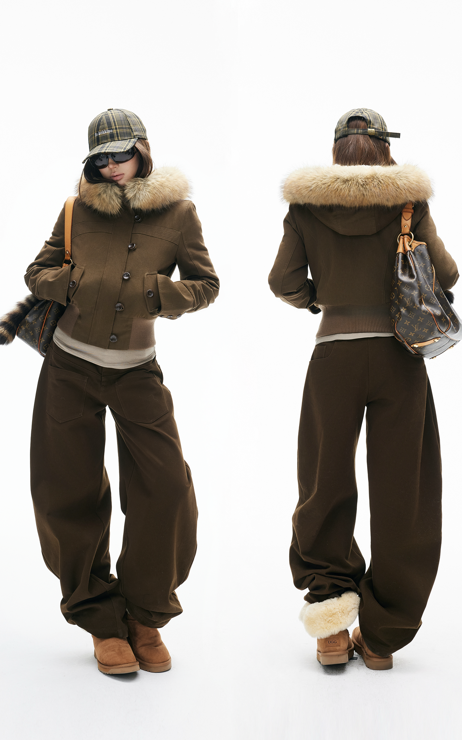 IAMXIAA Faux Fur Hooded Cropped Jacket