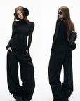 IAMXIAA Ribbed Wide Leg Casual Pants