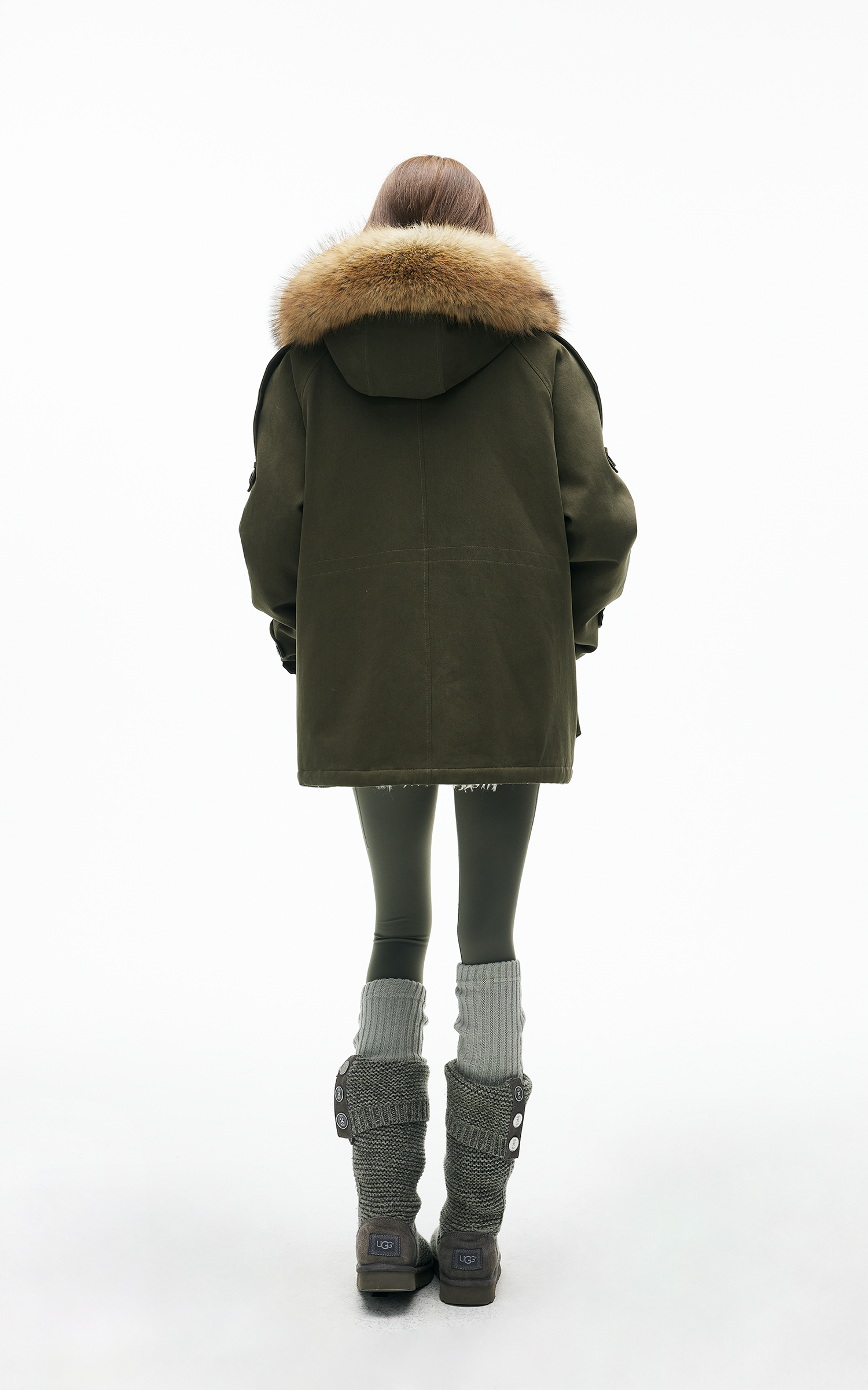 IAMXIAA Faux Fur Hooded Utility Jacket