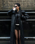 ROVENTE High-Neck Leather Long Coat