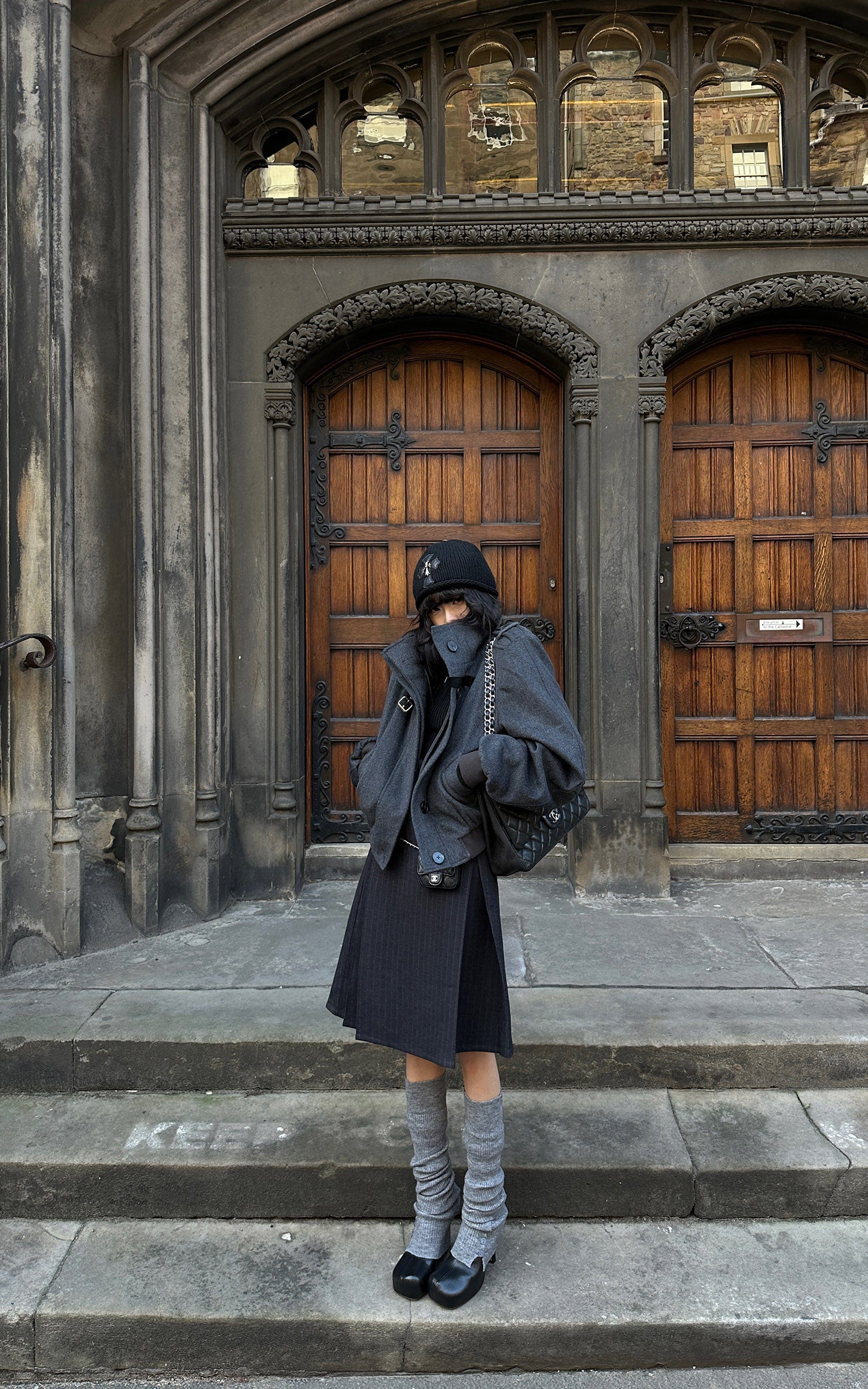 WARDEN EDGE Pleated Pinstripe Skirt