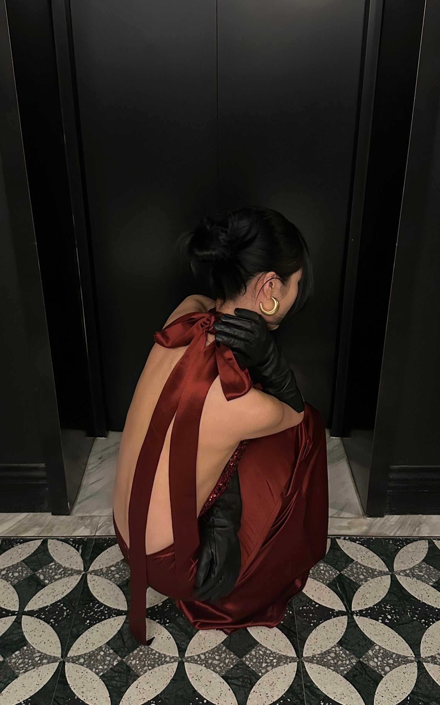 ROVENTE Deep V Halter Sequin Open-Back Maxi Dress