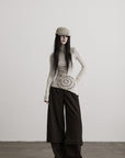 DOINDULGE Asymmetric Ruched High-Neck Long Sleeve Tee