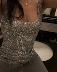 ROVENTE Sequin Fitted Tank Top