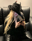 Rase le sol Devil Horn Faux Fur Hat Western Silhouette Statement Fedora