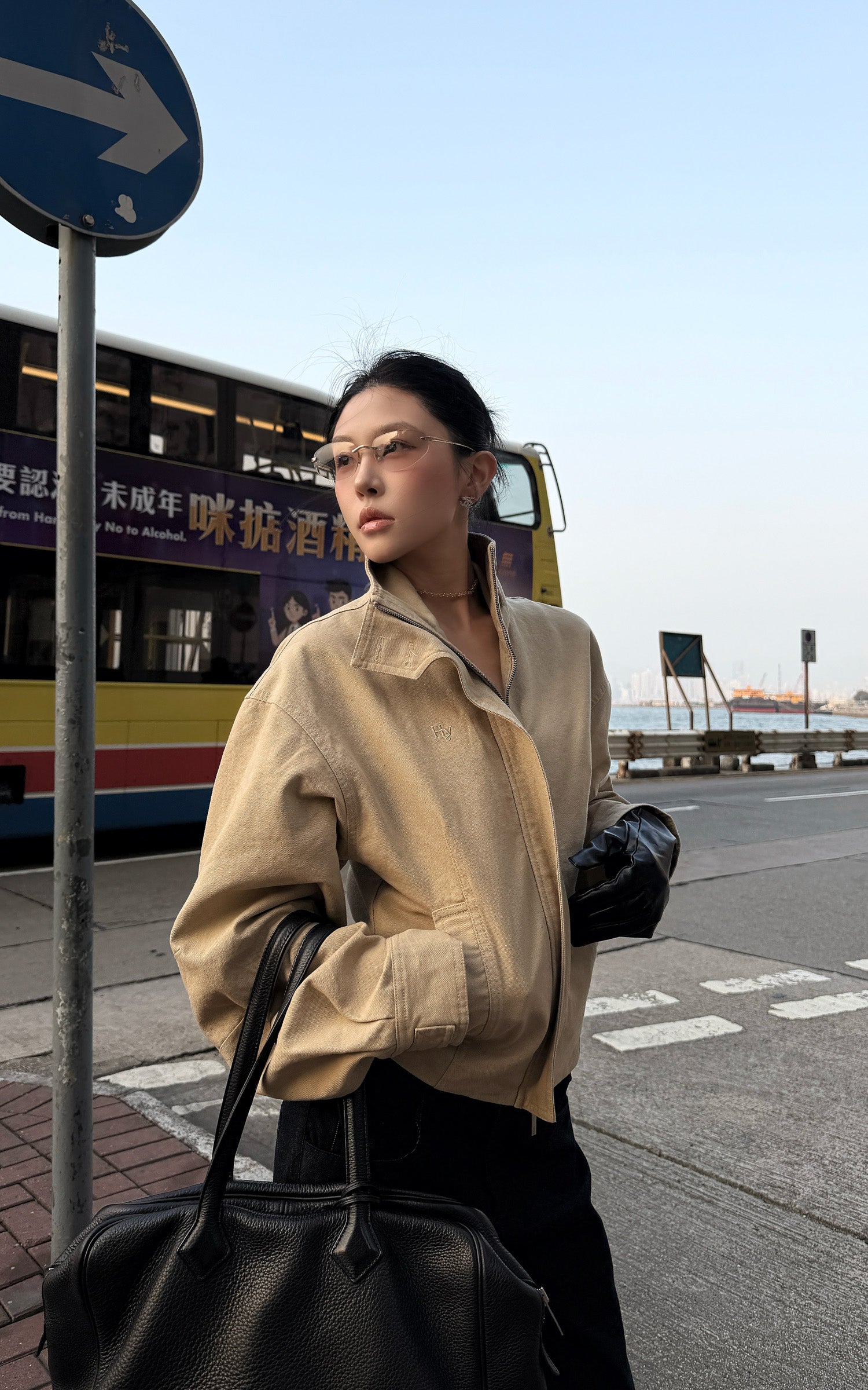 Hydrae Cropped Jacket &amp; Lace Trim Strap Top Set Structured Zip-Up Outerwear Two Piece Outfit
