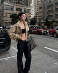 Hydrae Cropped Jacket & Lace Trim Strap Top Set Structured Zip-Up Outerwear Two Piece Outfit