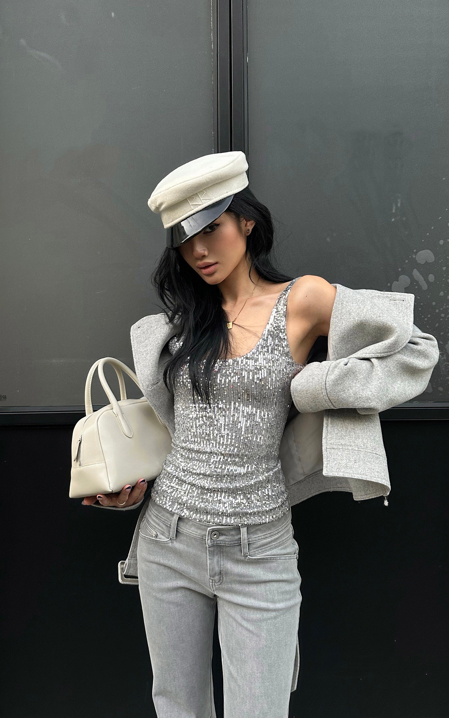 ROVENTE Sequin Fitted Tank Top