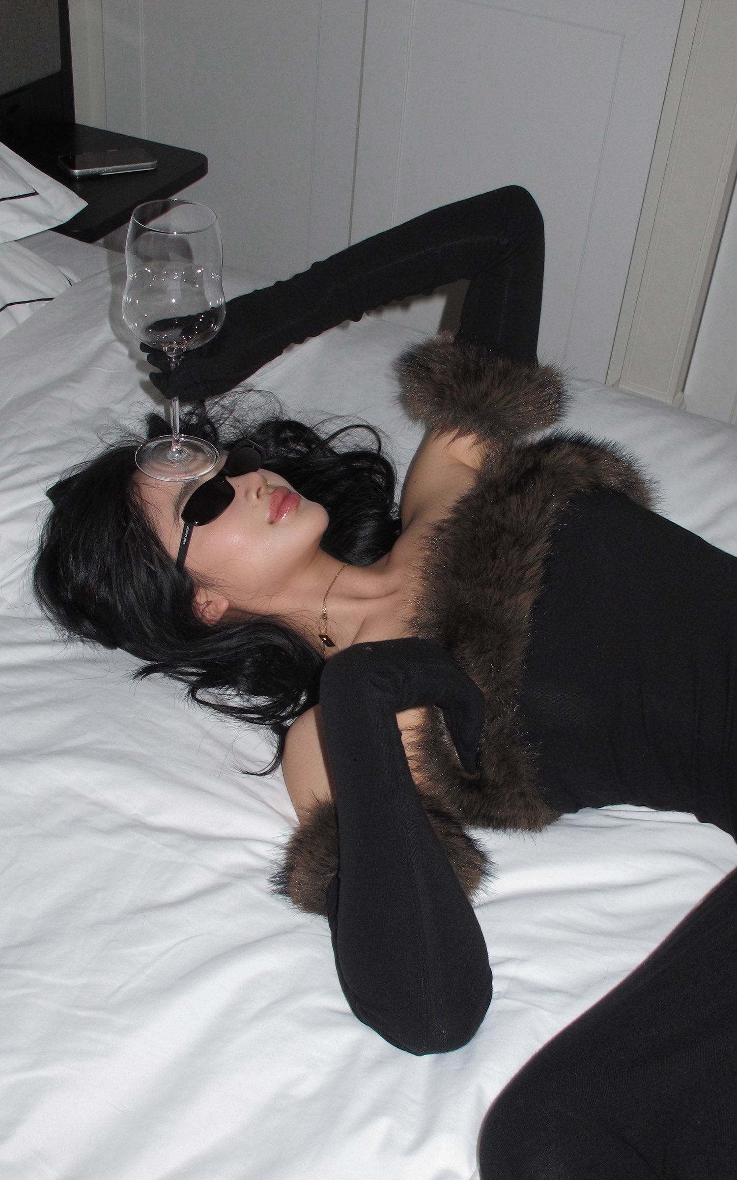 ROVENTE Faux Fur Off-Shoulder Long Dress