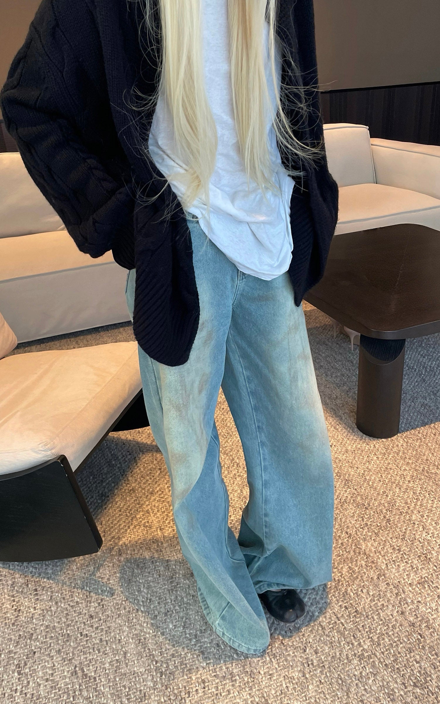 Rase le sol Oversized Cable Knit Hoodie Cardigan