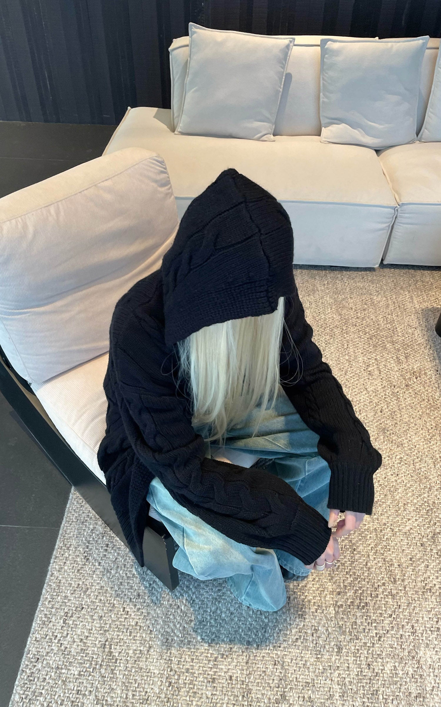 Rase le sol Oversized Cable Knit Hoodie Cardigan