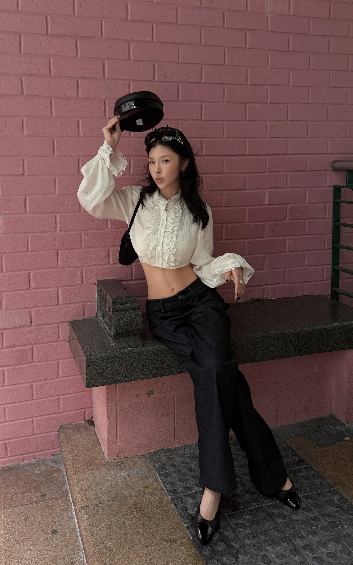 Hydrae Low Rise Straight Leg Pants Relaxed Fit Minimal Tailored Trousers