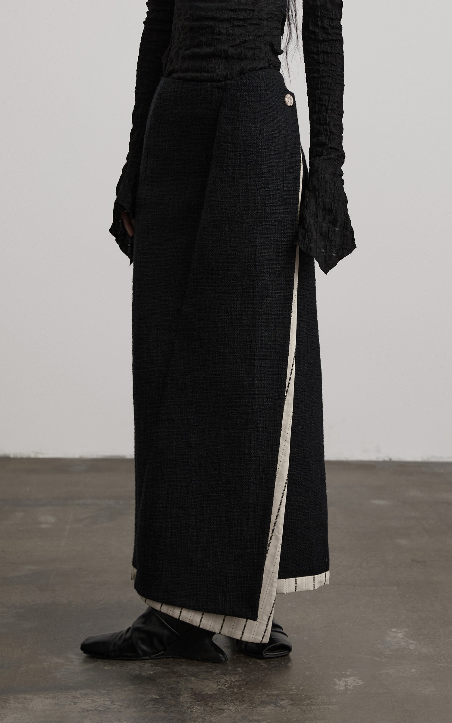 DOINDULGE Asymmetric Paneled Stripe Deconstructed Maxi Skirt