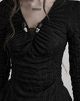 DOINDULGE Textured Ruched Deconstructed Long Sleeve T-Shirt