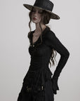 DOINDULGE Textured Ruched Deconstructed Long Sleeve T-Shirt
