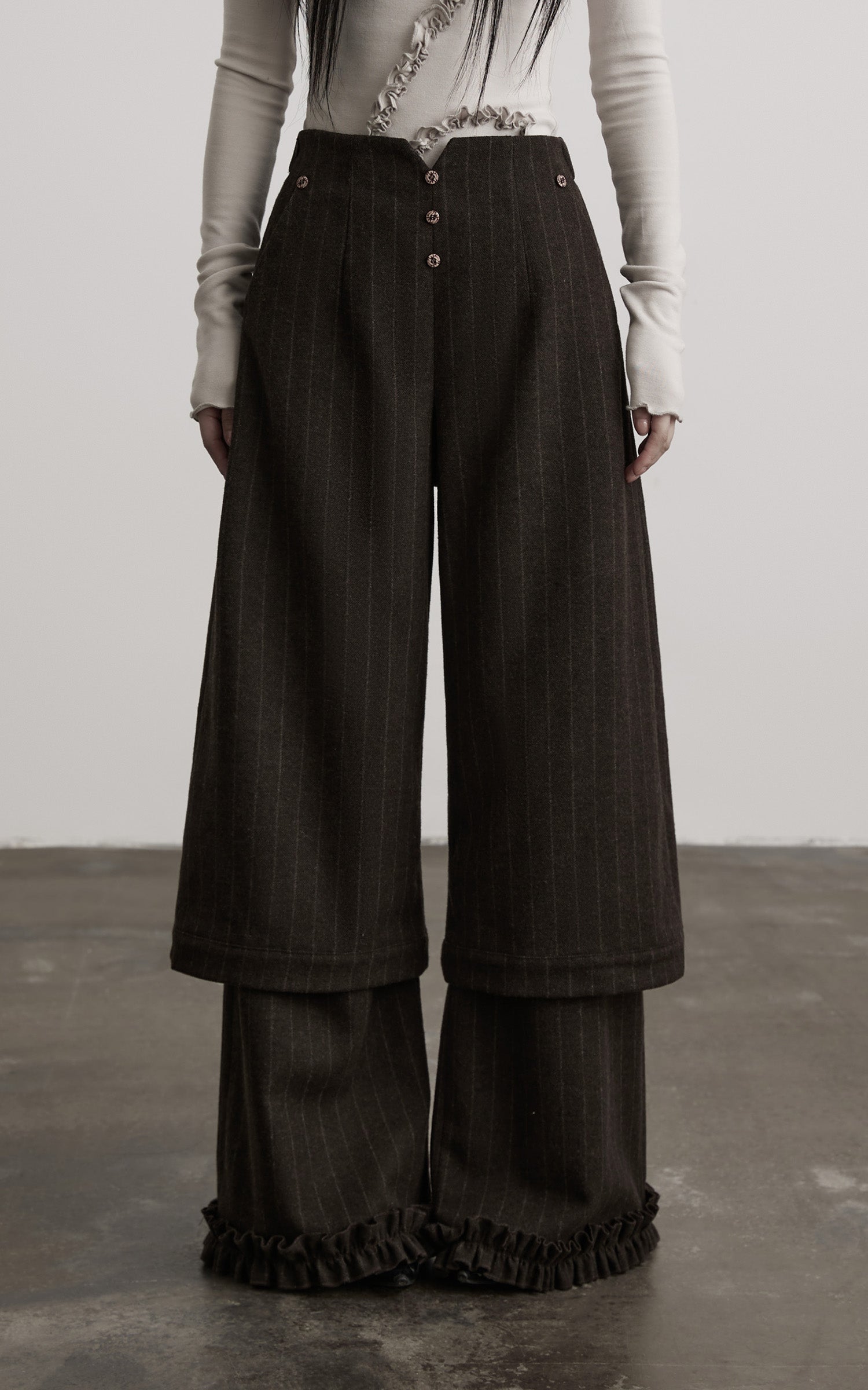 DOINDULGE Layered Pinstripe Wide-Leg Trousers