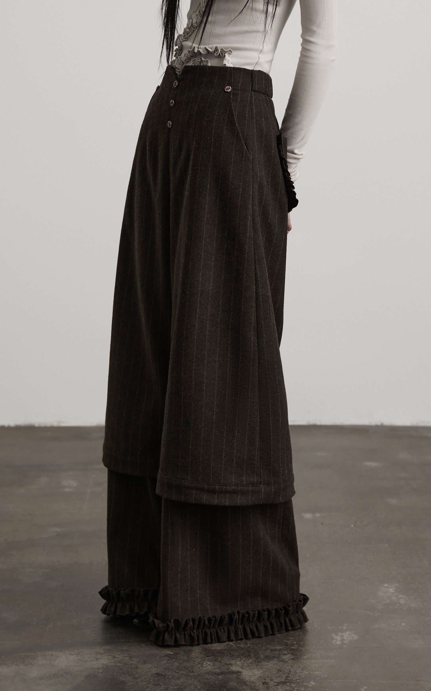 DOINDULGE Layered Pinstripe Wide-Leg Trousers