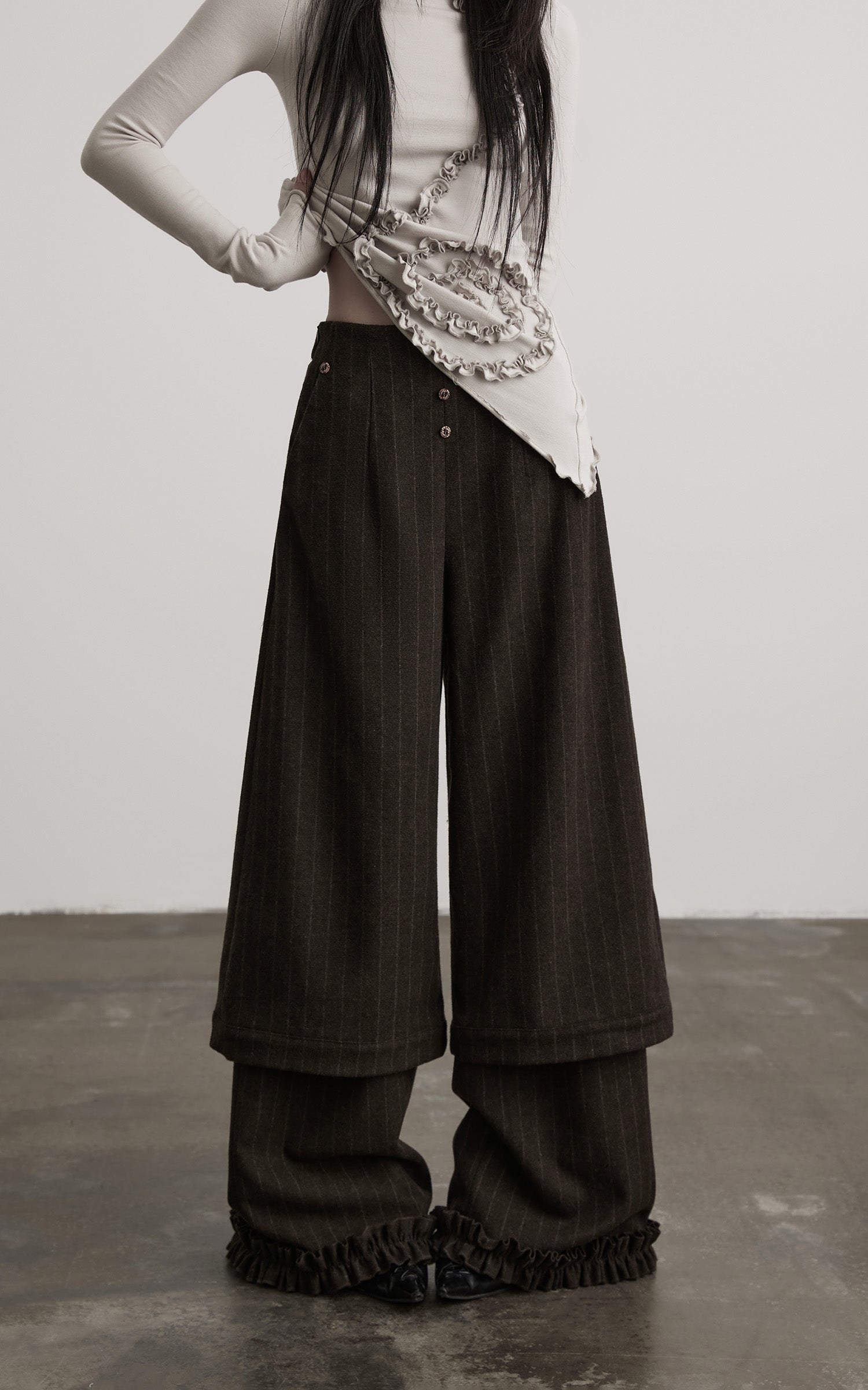 DOINDULGE Layered Pinstripe Wide-Leg Trousers