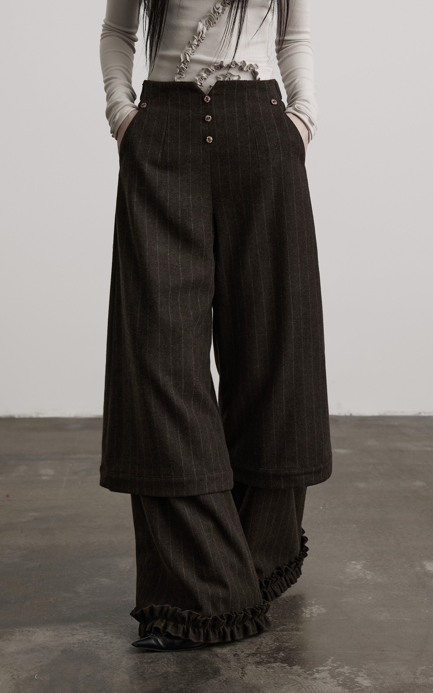 DOINDULGE Layered Pinstripe Wide-Leg Trousers
