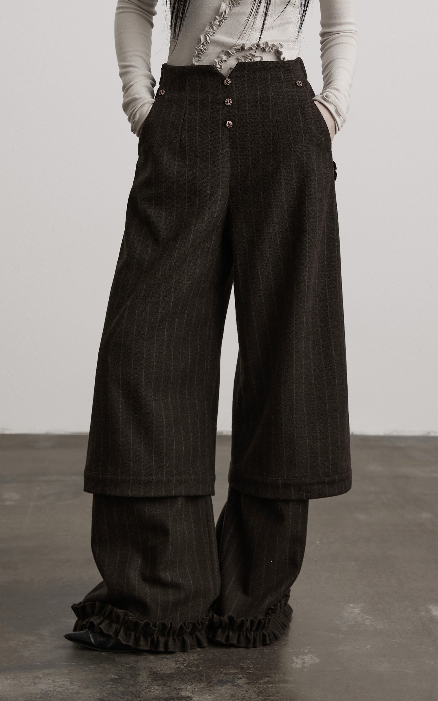 DOINDULGE Layered Pinstripe Wide-Leg Trousers