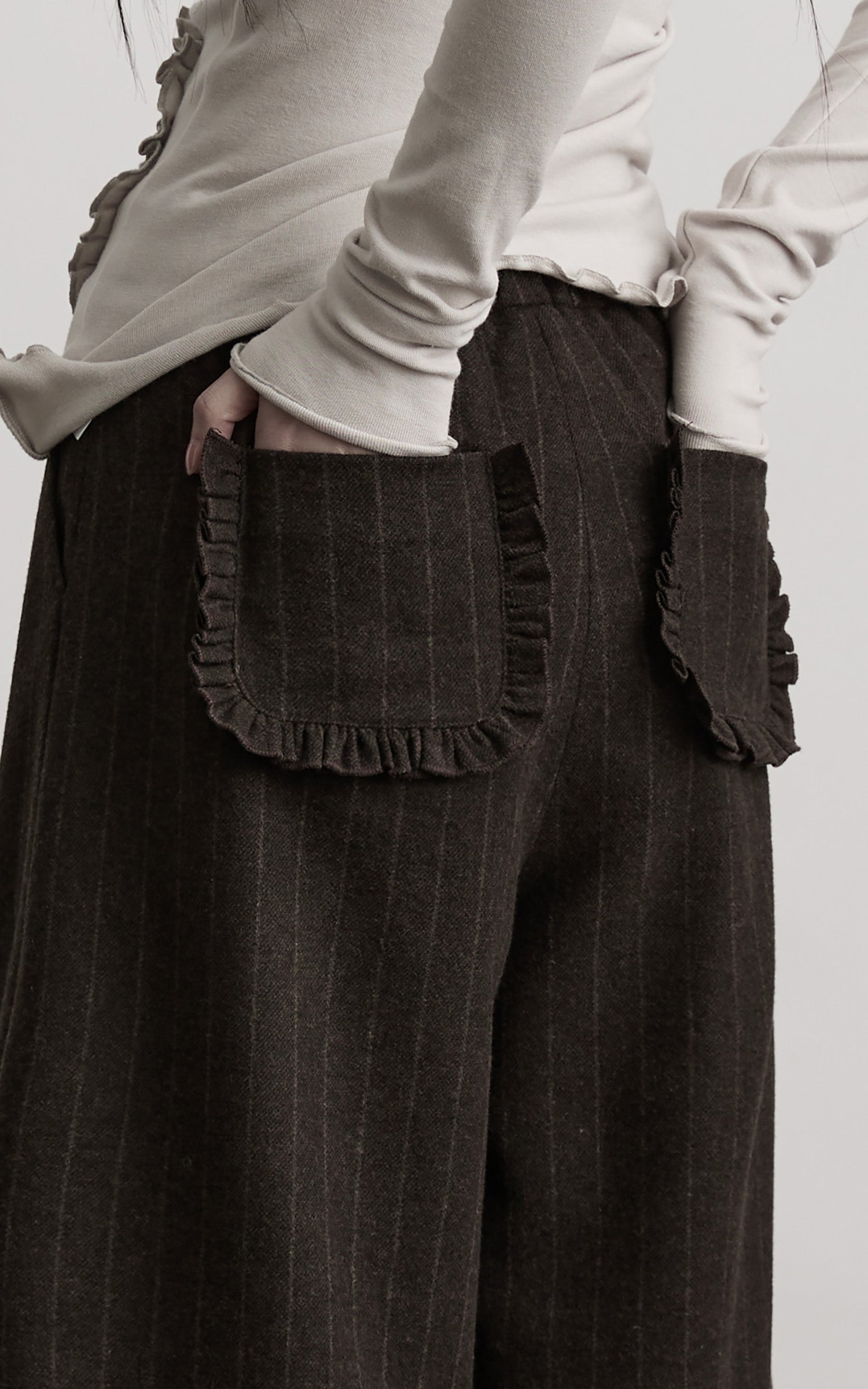 DOINDULGE Layered Pinstripe Wide-Leg Trousers