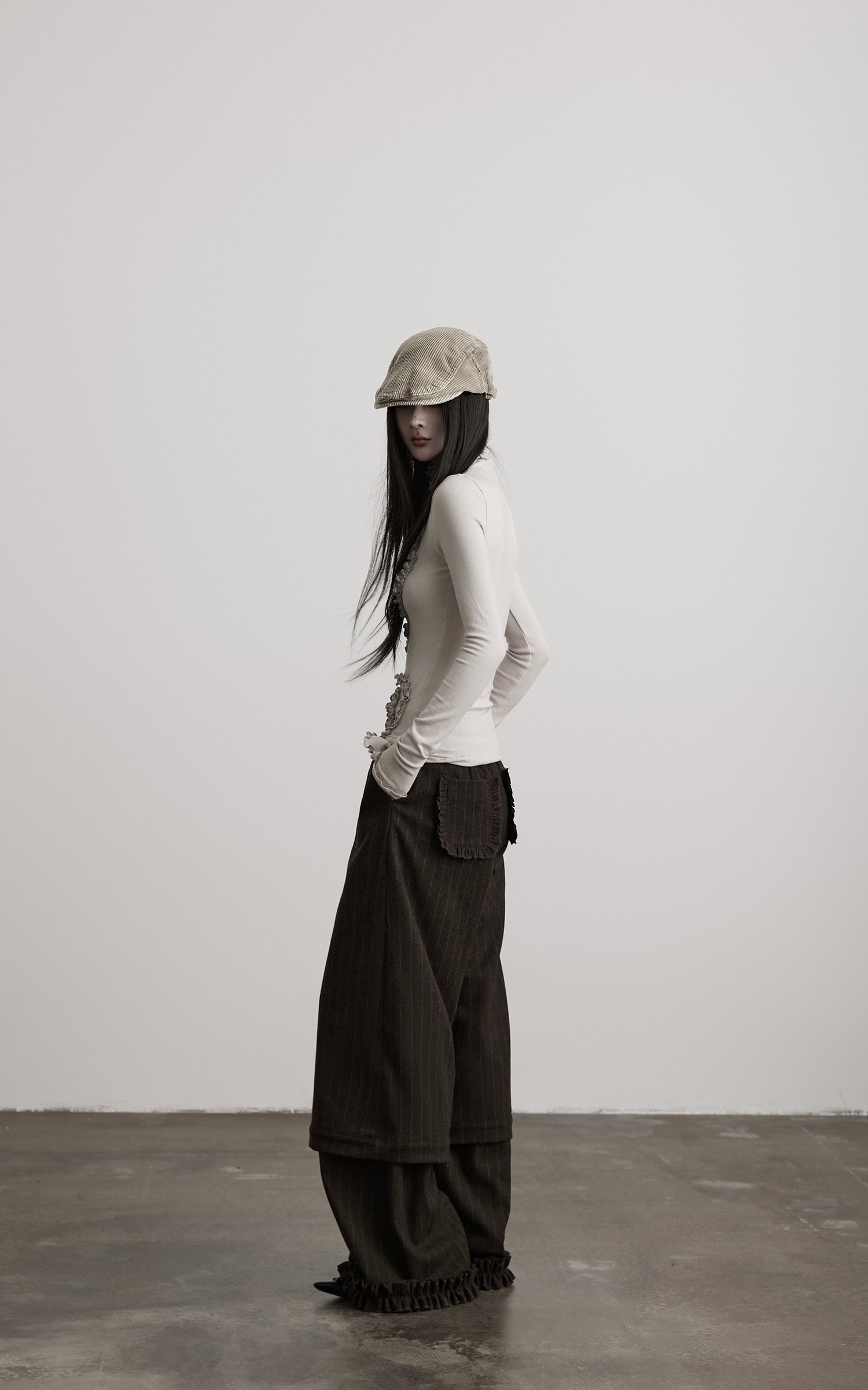 DOINDULGE Layered Pinstripe Wide-Leg Trousers