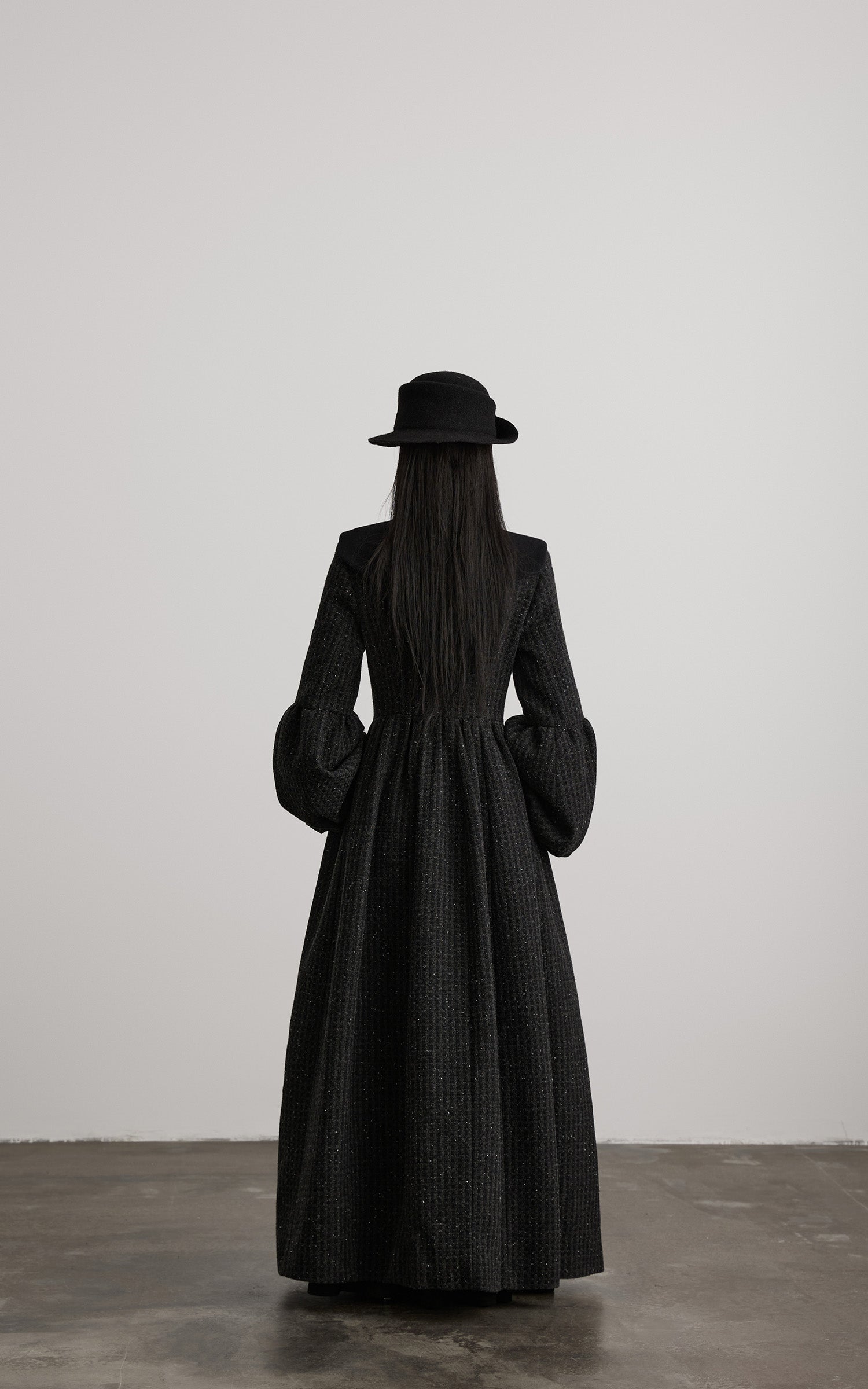 DOINDULGE Deconstructed High-Neck Balloon Sleeve Long Coat