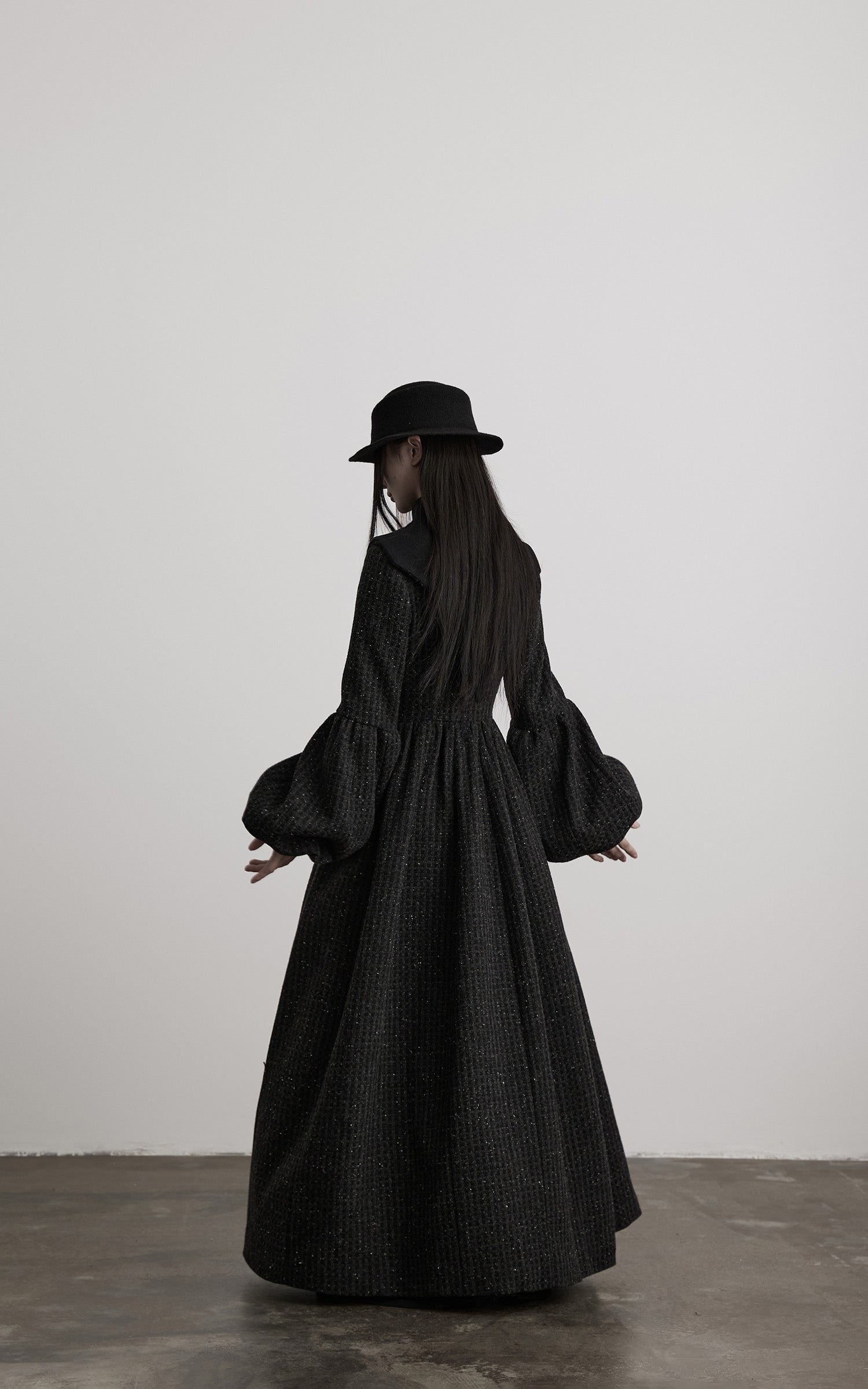 DOINDULGE Deconstructed High-Neck Balloon Sleeve Long Coat