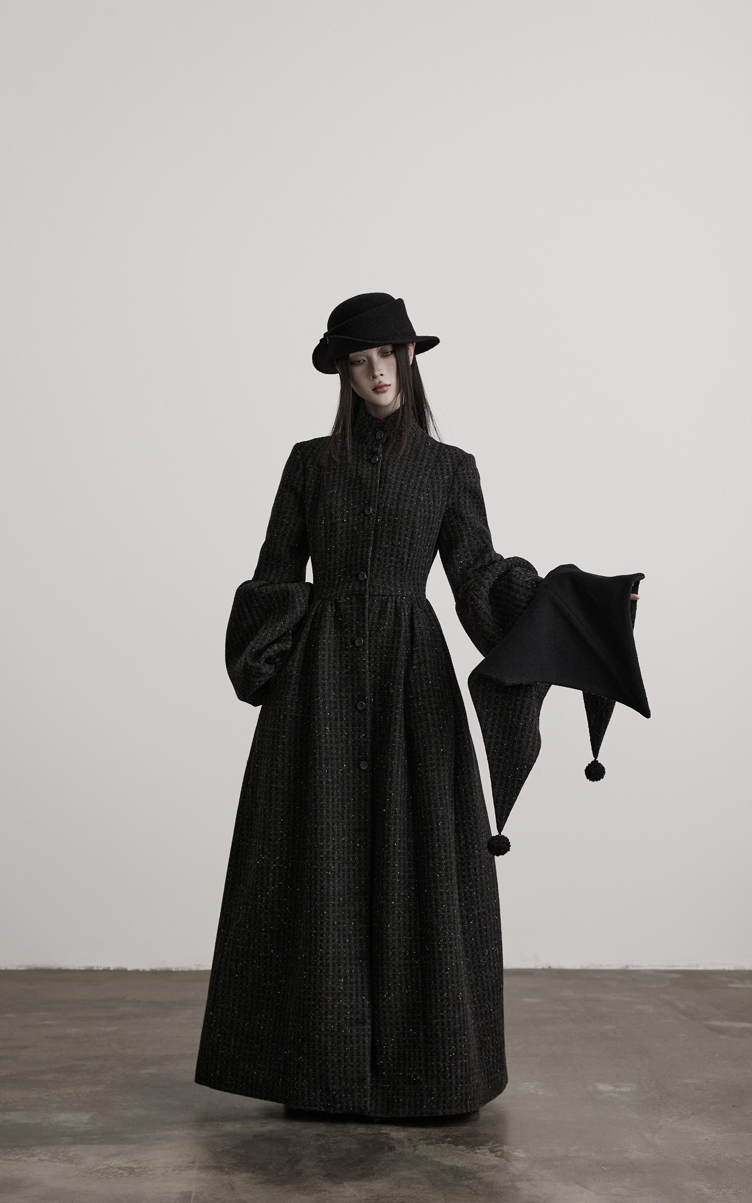 DOINDULGE Deconstructed High-Neck Balloon Sleeve Long Coat