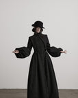 DOINDULGE Deconstructed High-Neck Balloon Sleeve Long Coat