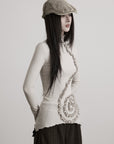 DOINDULGE Asymmetric Ruched High-Neck Long Sleeve Tee