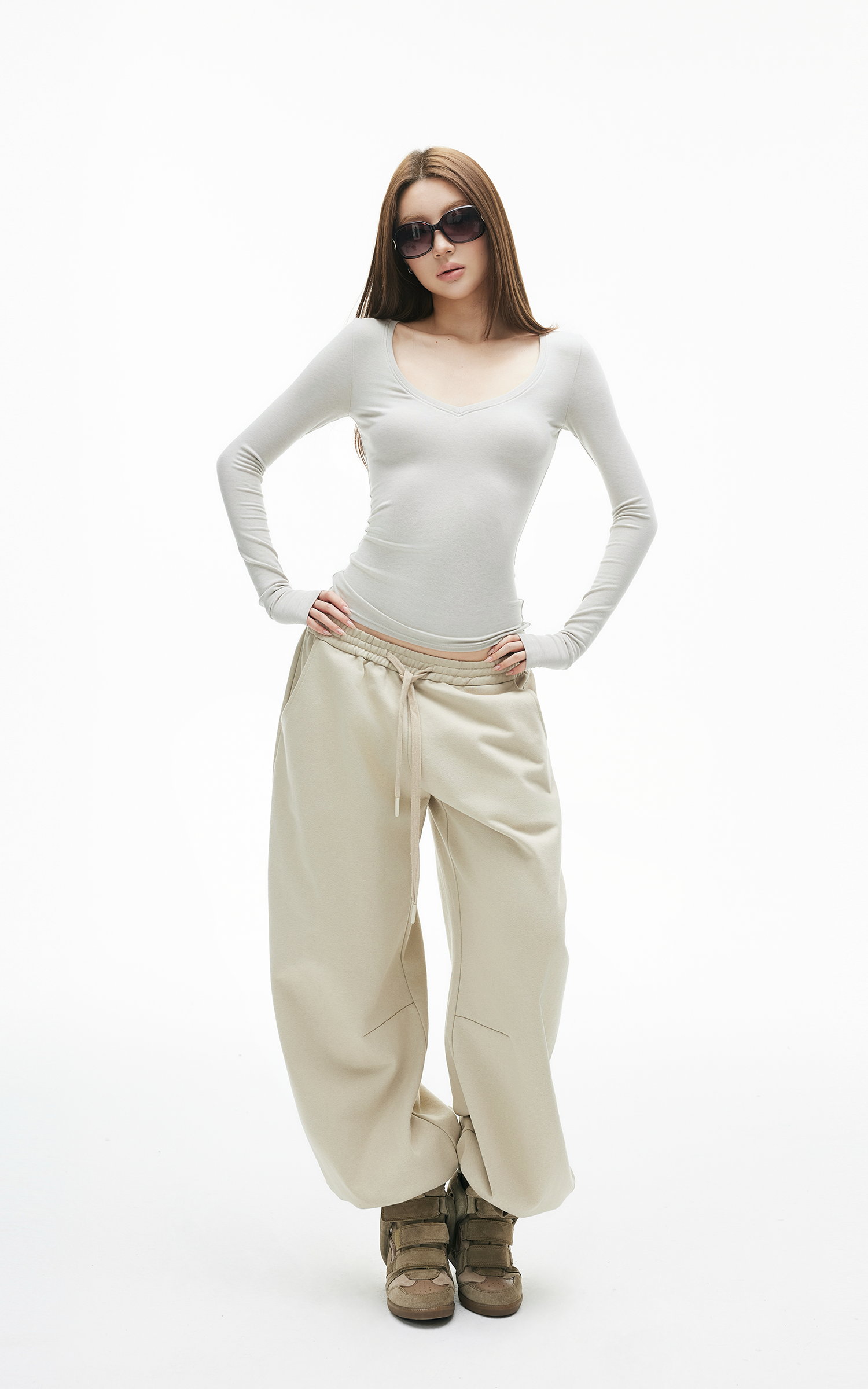 IAMXIAA Haut ajusté à manches longues et col en V