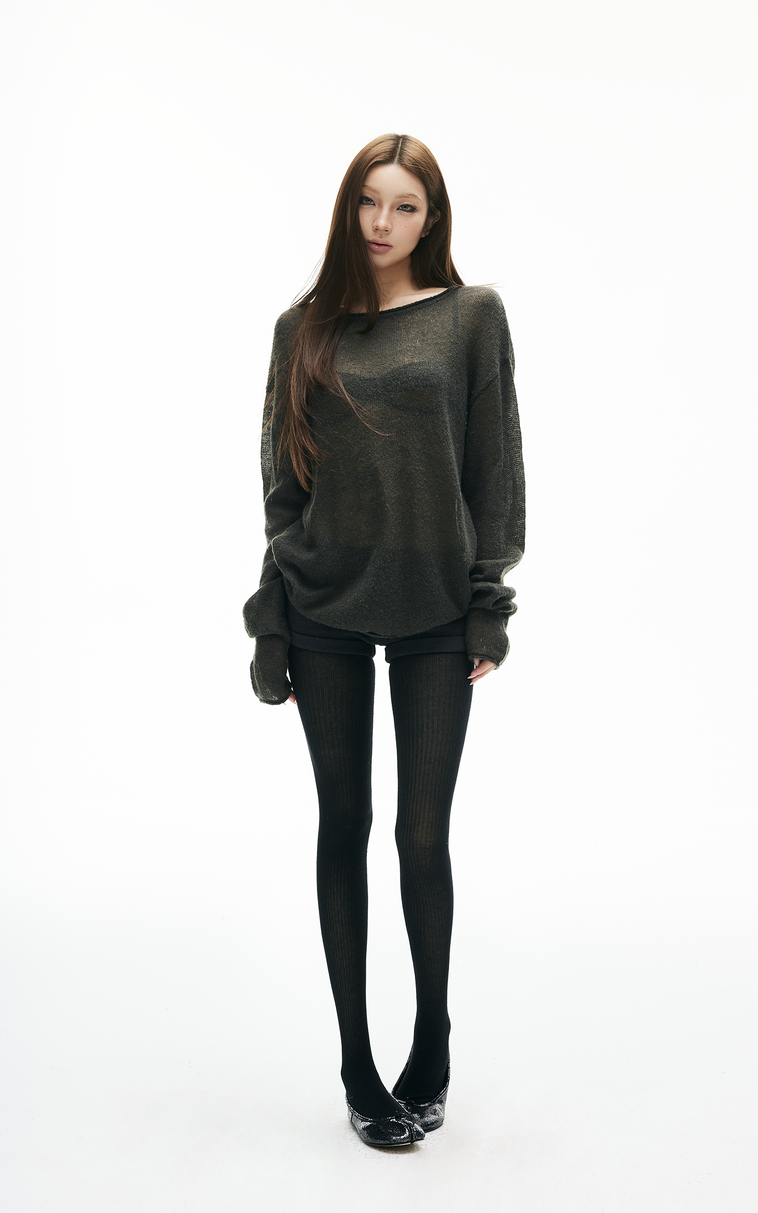 IAMXIAA Sheer Loose-Fit Knit Long Sleeve Top