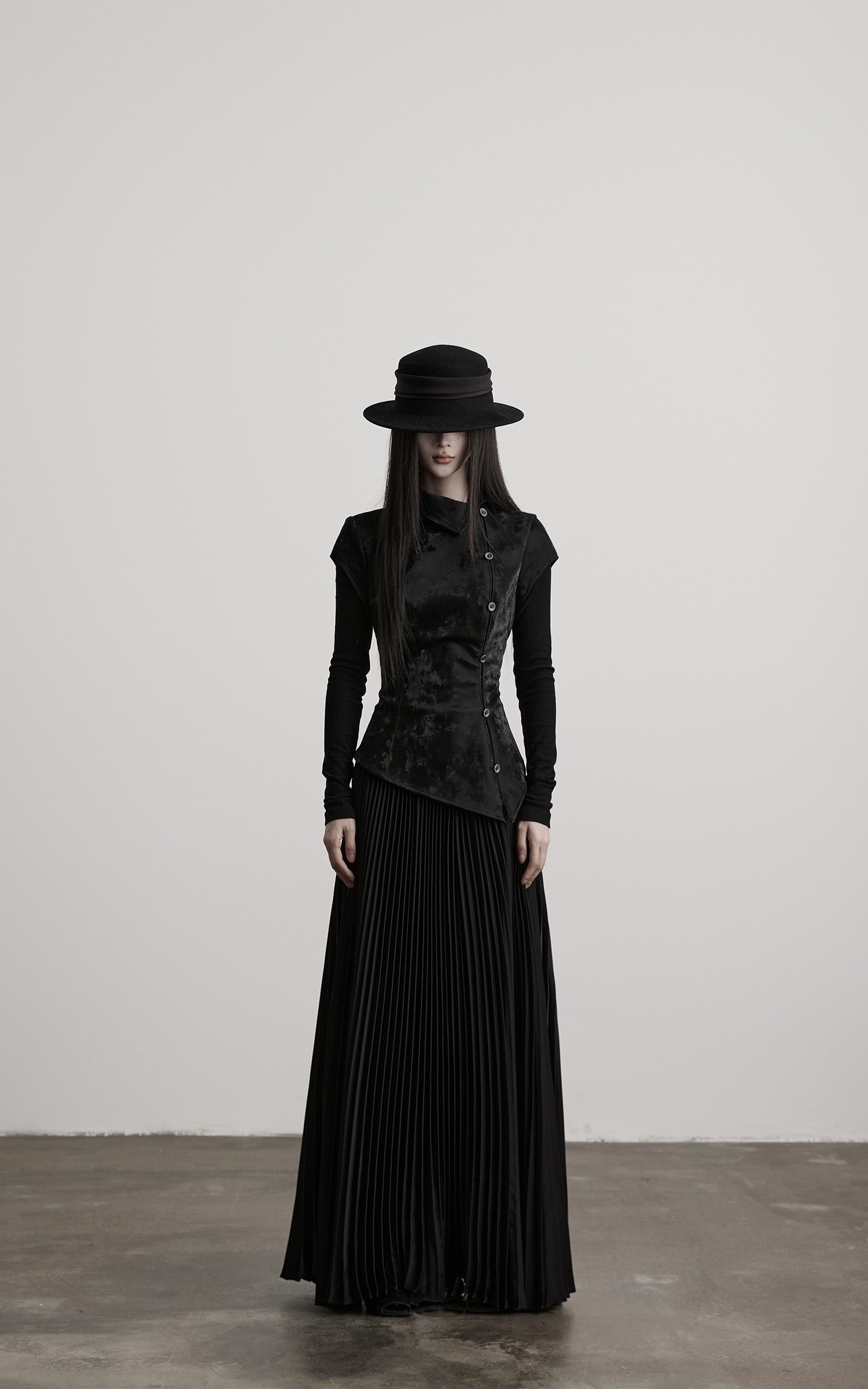 DOINDULGE Deconstructed High-Neck Pleated Dress
