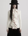 DOINDULGE Asymmetric Ruffled High-Neck Fitted Shirt