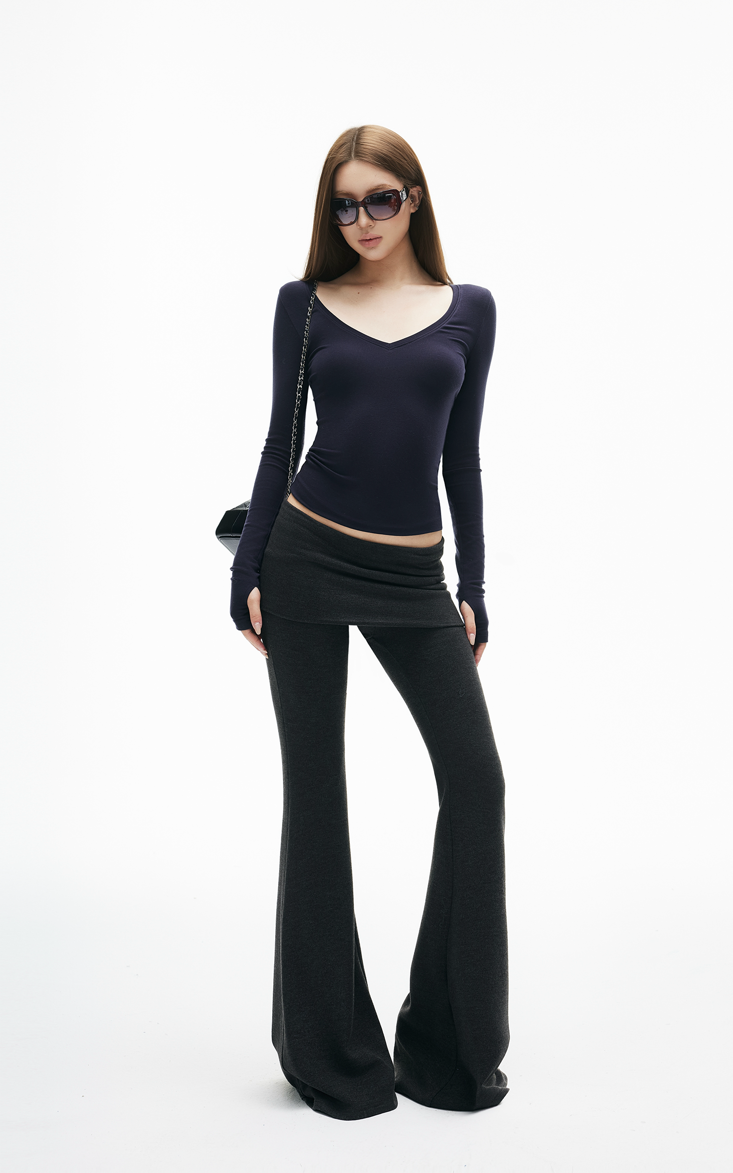 IAMXIAA Fitted Foldover Flared Pants