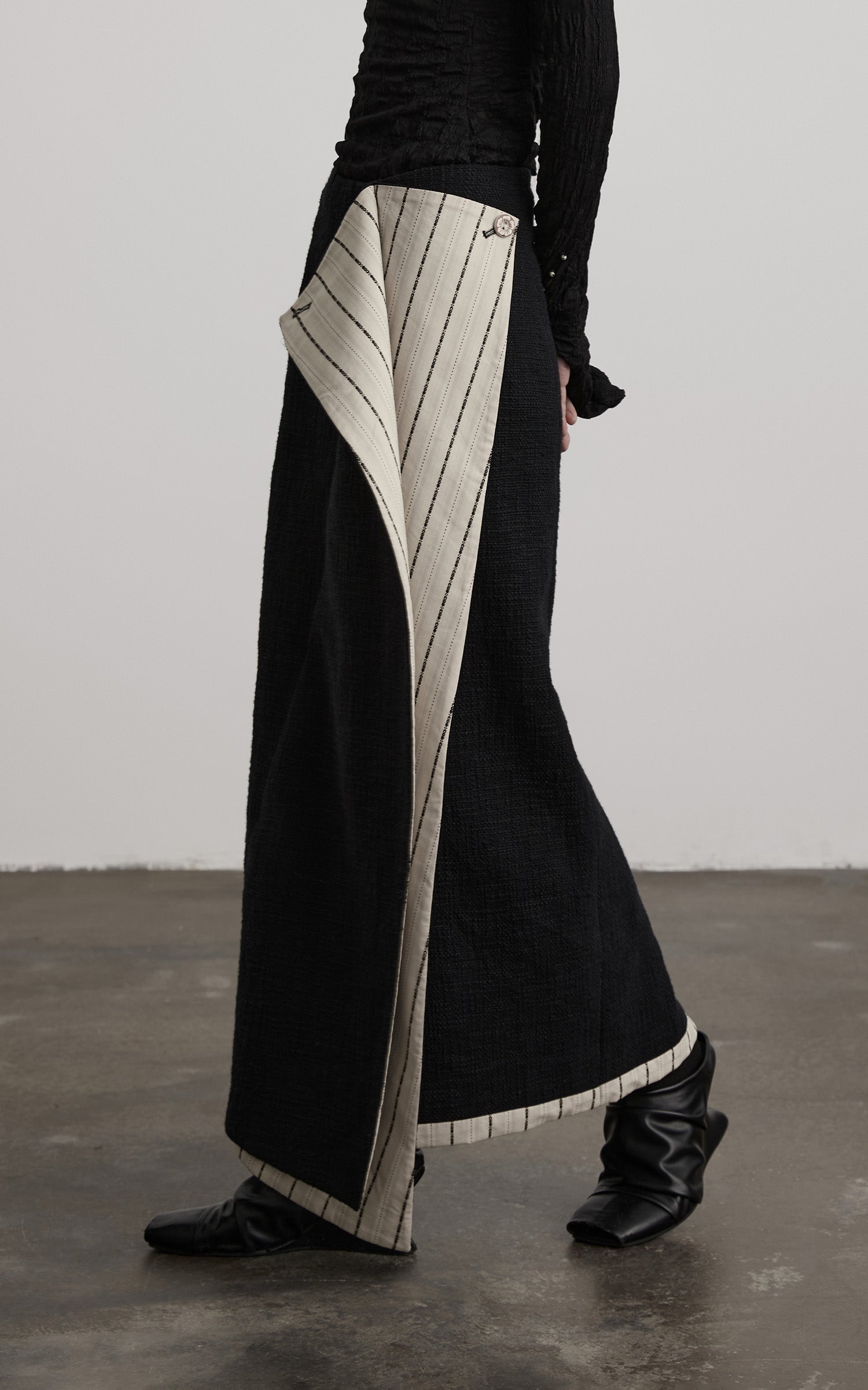 DOINDULGE Asymmetric Paneled Stripe Deconstructed Maxi Skirt