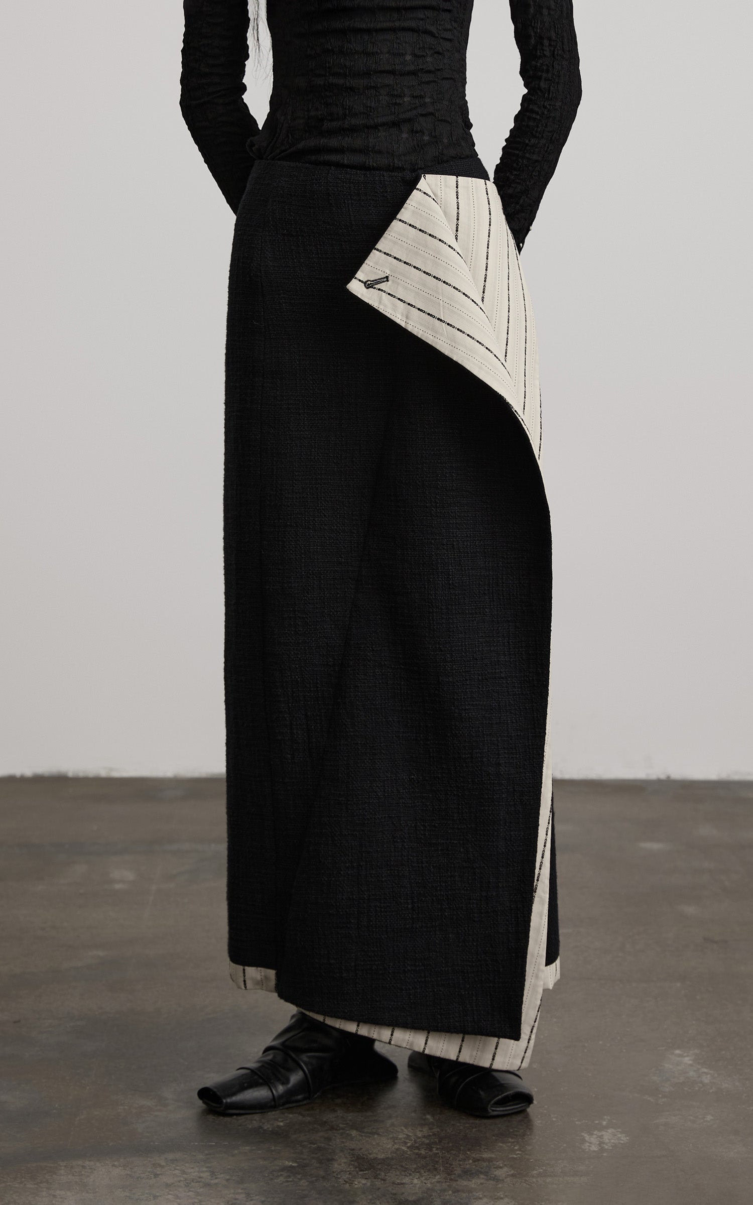 DOINDULGE Asymmetric Paneled Stripe Deconstructed Maxi Skirt