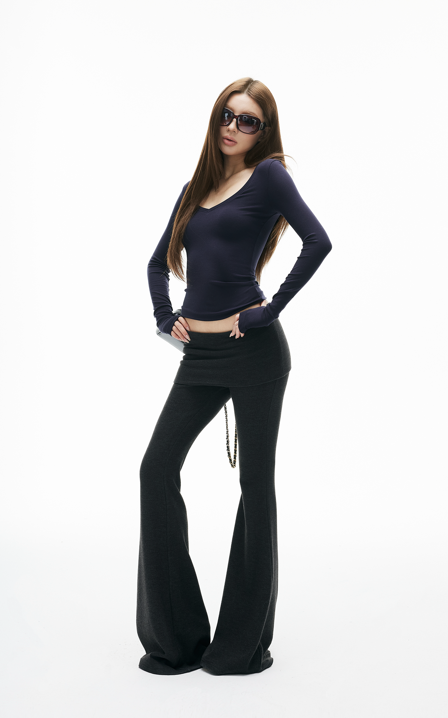 IAMXIAA Fitted Foldover Flared Pants