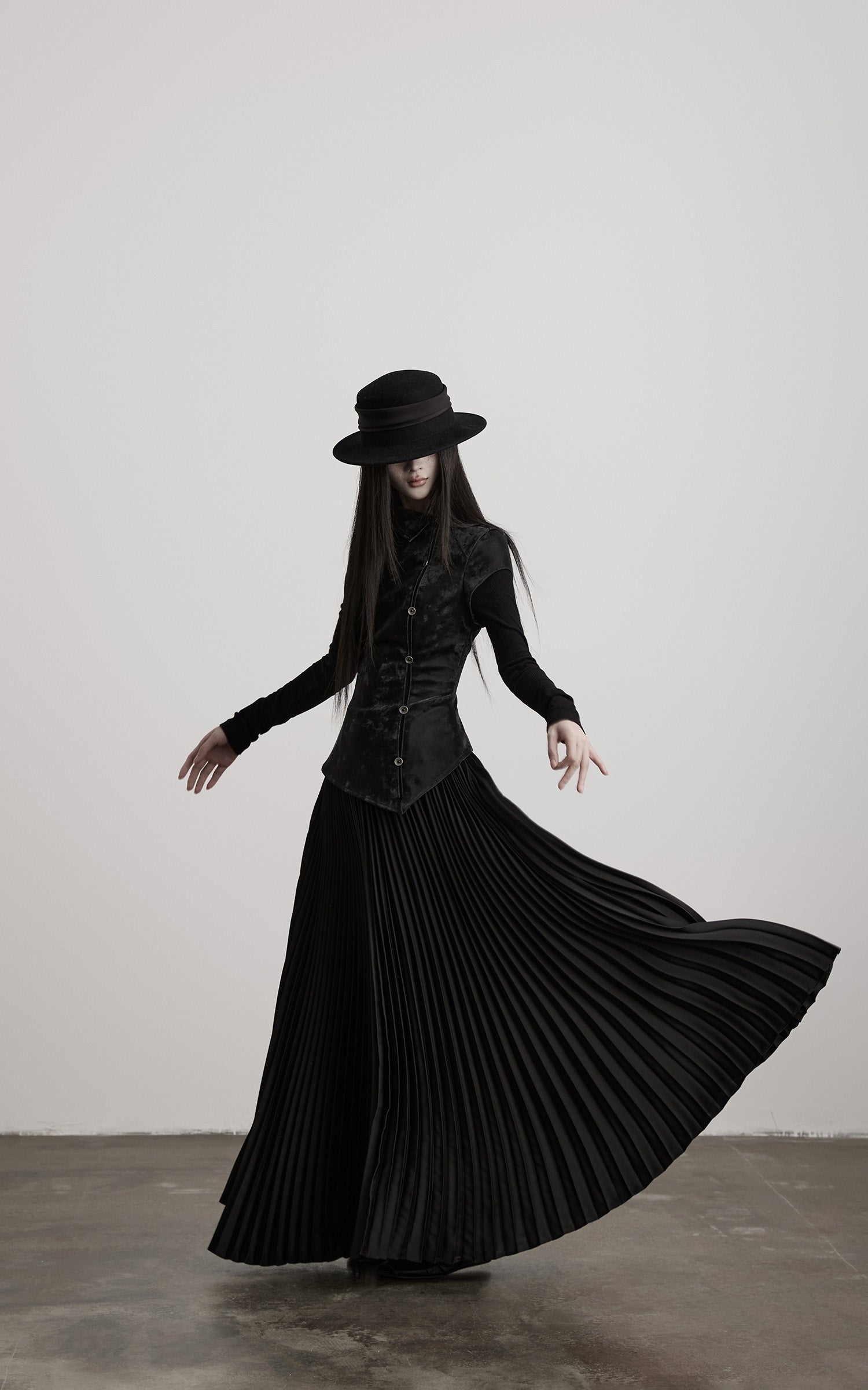 DOINDULGE Deconstructed High-Neck Pleated Dress