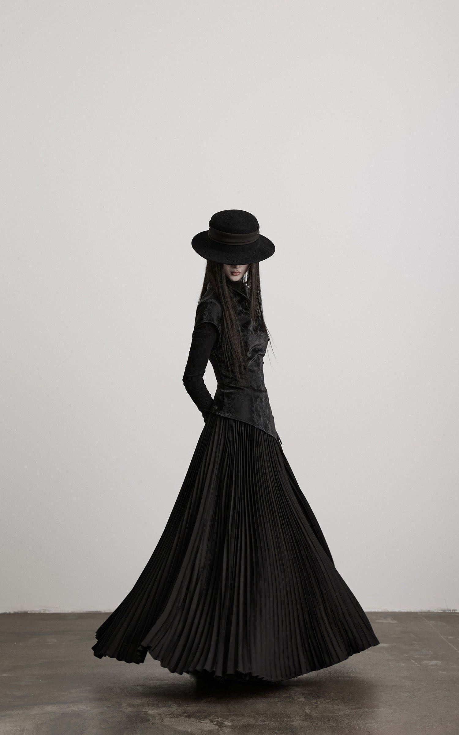 DOINDULGE Deconstructed High-Neck Pleated Dress