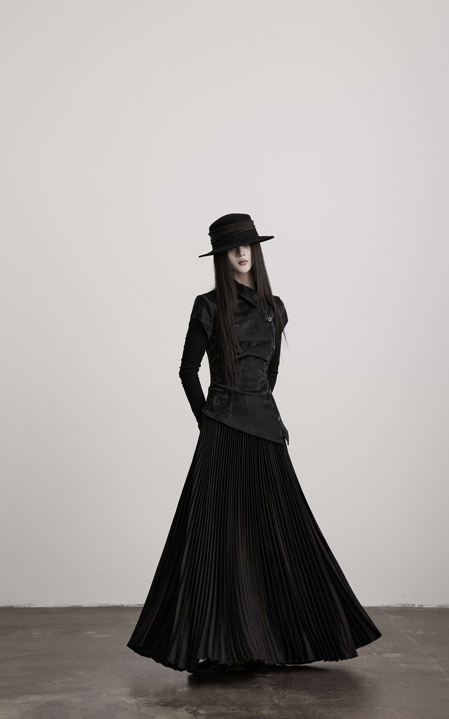 DOINDULGE Deconstructed High-Neck Pleated Dress