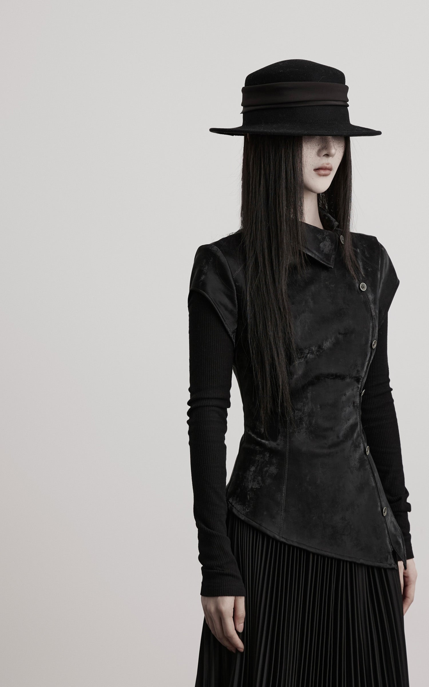 DOINDULGE Deconstructed High-Neck Pleated Dress