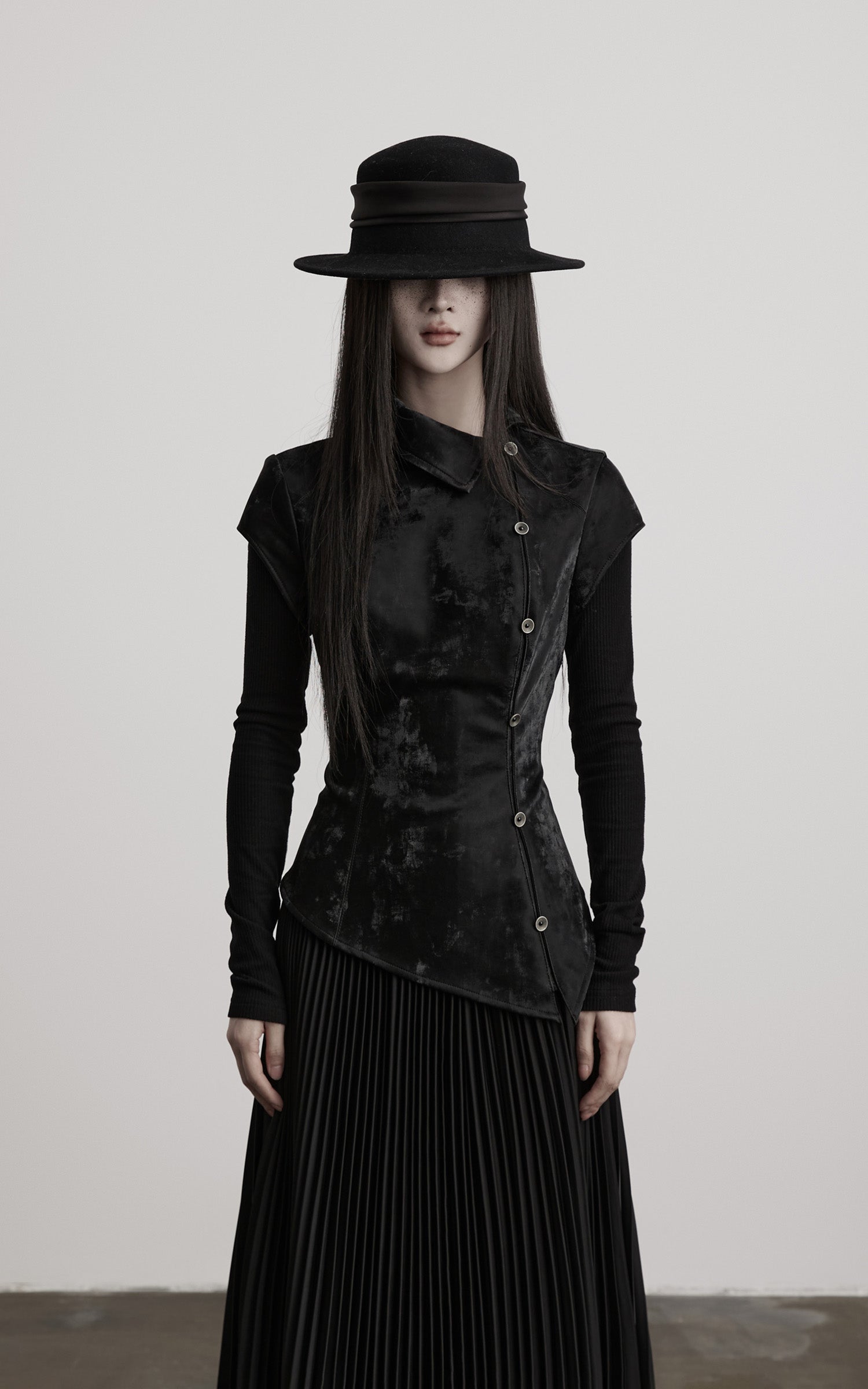 DOINDULGE Deconstructed High-Neck Pleated Dress